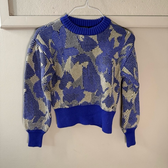 Scotch & Soda Sweaters - Scotch & Soda Blue and Cream Crew Neck Sweater Abstract Pattern